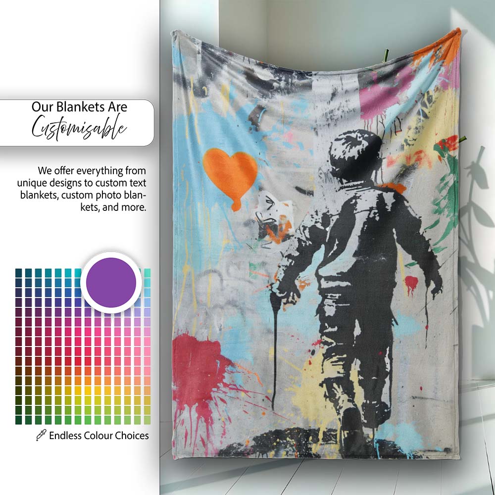 Boy Walking Beside Orange Heart Colour Splash, All Season Comfort, Thoughtful Housewarming Gift - Super Soft Fleece Blanket Bed Sofa Throw