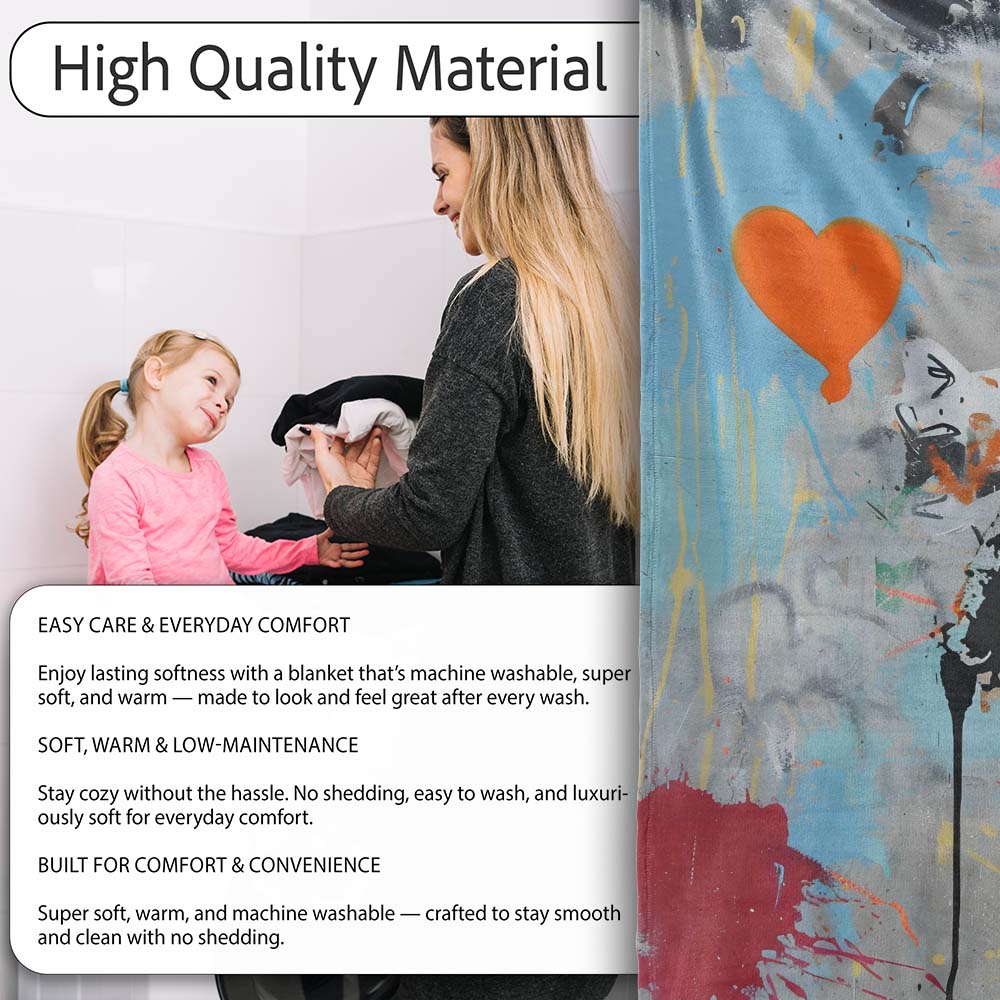 Boy Walking Beside Orange Heart Colour Splash, All Season Comfort, Thoughtful Housewarming Gift - Super Soft Fleece Blanket Bed Sofa Throw