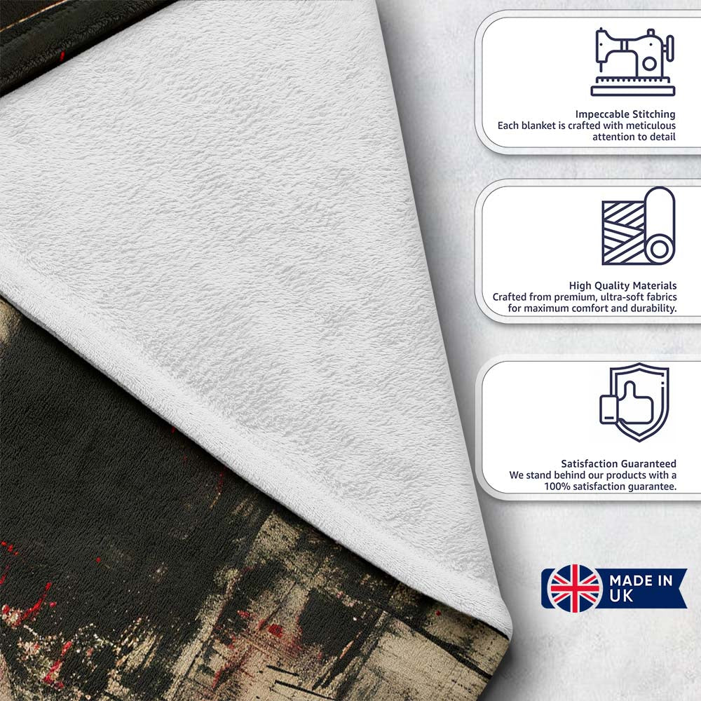 Female Officer Portrait Red Drip Urban Graffiti, Bedroom Living Room Accent, All Season Comfort - Super Soft Fleece Blanket Bed Sofa Throw