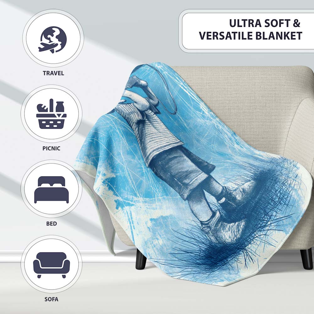 Boy Shouting Through Megaphone Blue Sketch Art, Lightweight Warm Gift, Comfortable Everyday Use - Super Soft Fleece Blanket Bed Sofa Throw