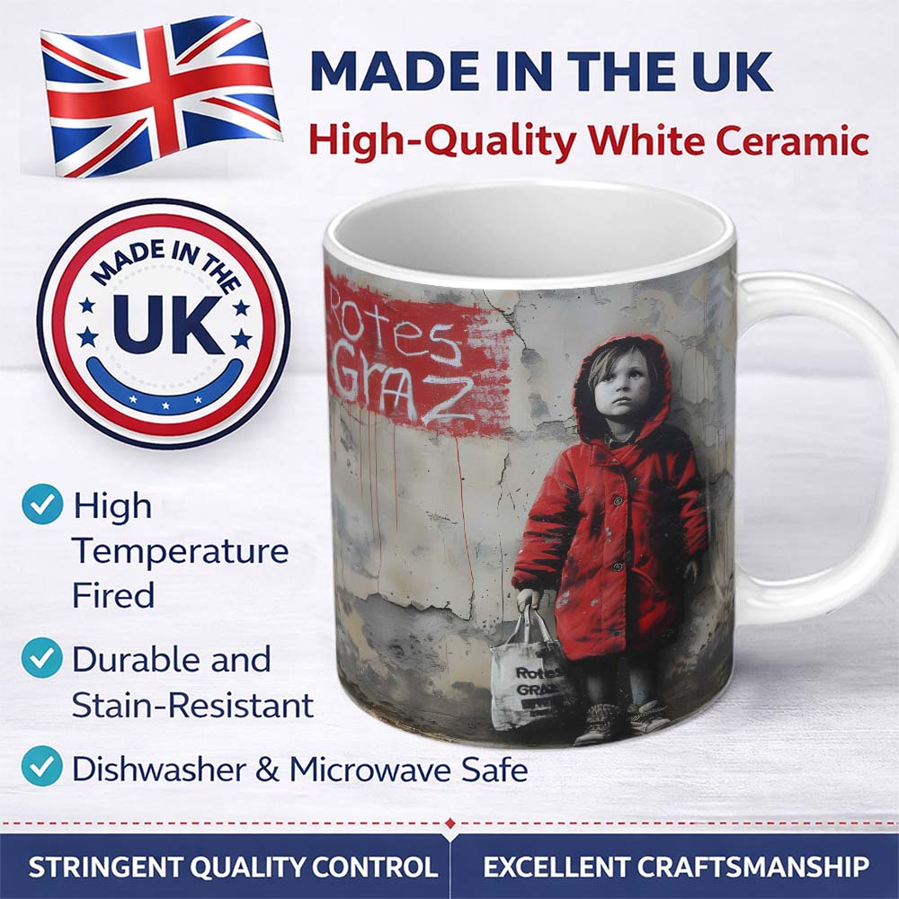 Child in Red Coat Urban Street Art 11oz Ceramic Coffee Tea Mug White Large Handle
