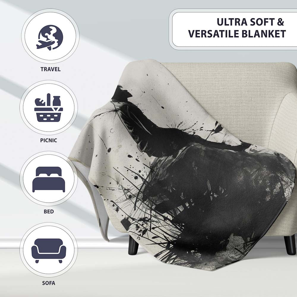 Seated Boy with Butterflies Monochrome Graffiti, Bedroom Living Room Accent, All Season Comfort - Super Soft Fleece Blanket Bed Sofa Throw