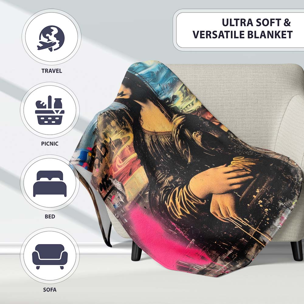 Classic Renaissance Portrait Urban Graffiti Fusion, All Season Comfort, Stylish Room Decoration - Super Soft Fleece Blanket Bed Sofa Throw