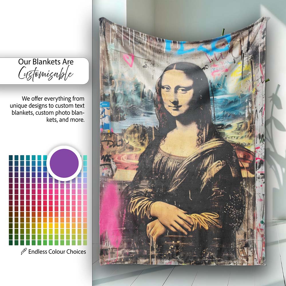 Classic Renaissance Portrait Urban Graffiti Fusion, All Season Comfort, Stylish Room Decoration - Super Soft Fleece Blanket Bed Sofa Throw