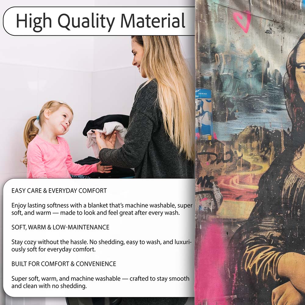 Classic Renaissance Portrait Urban Graffiti Fusion, All Season Comfort, Stylish Room Decoration - Super Soft Fleece Blanket Bed Sofa Throw