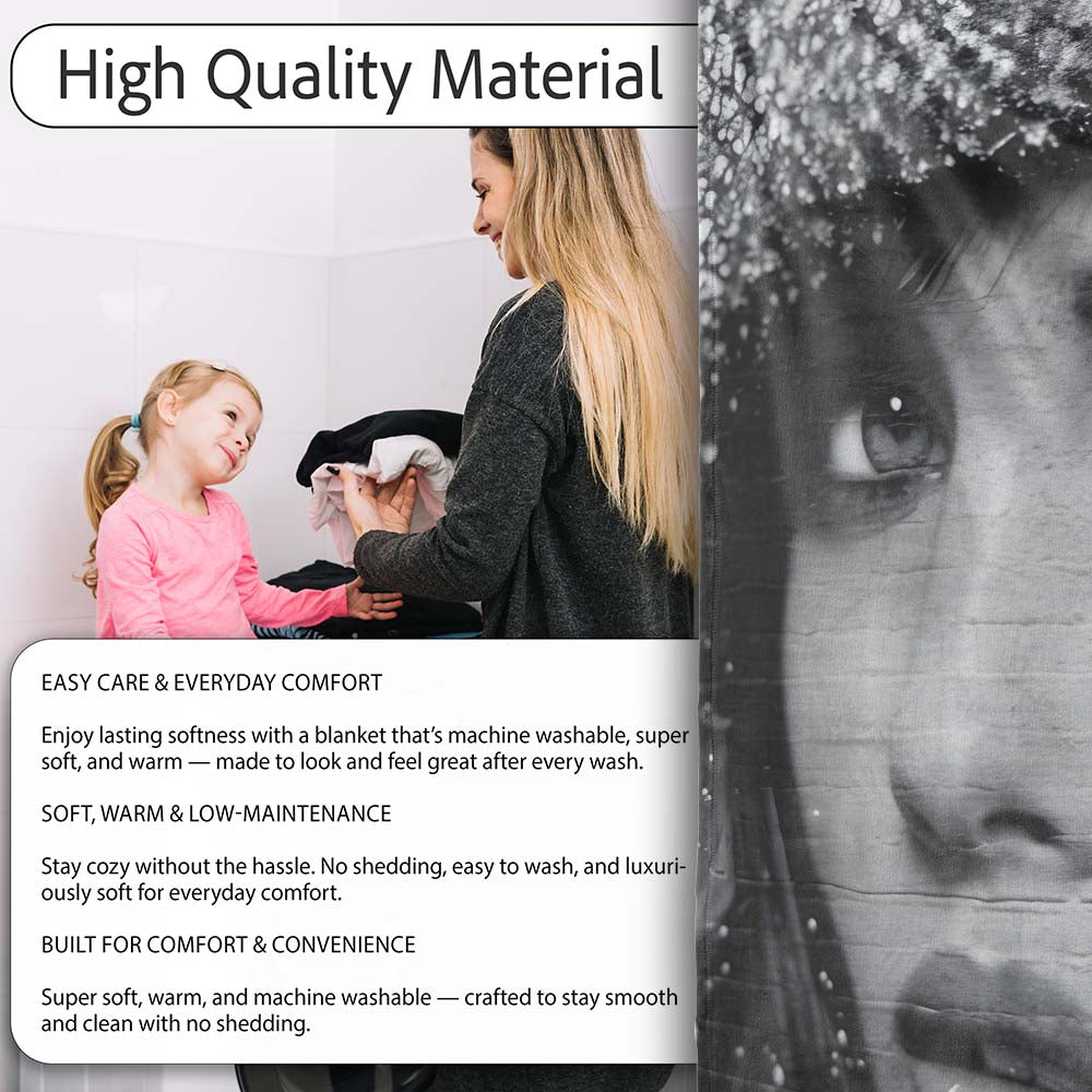 Black and White Female Face Urban Mural Portrait, All Season Comfort, Decorative Wall Art Style - Super Soft Fleece Blanket Bed Sofa Throw