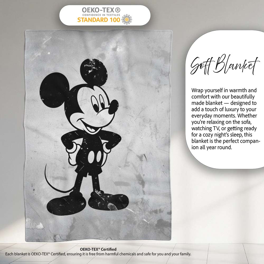 Vintage Cartoon Mouse Monochrome Pop Art, Bedroom Living Room Accent, Gift for Adults and Teens - Super Soft Fleece Blanket Bed Sofa Throw