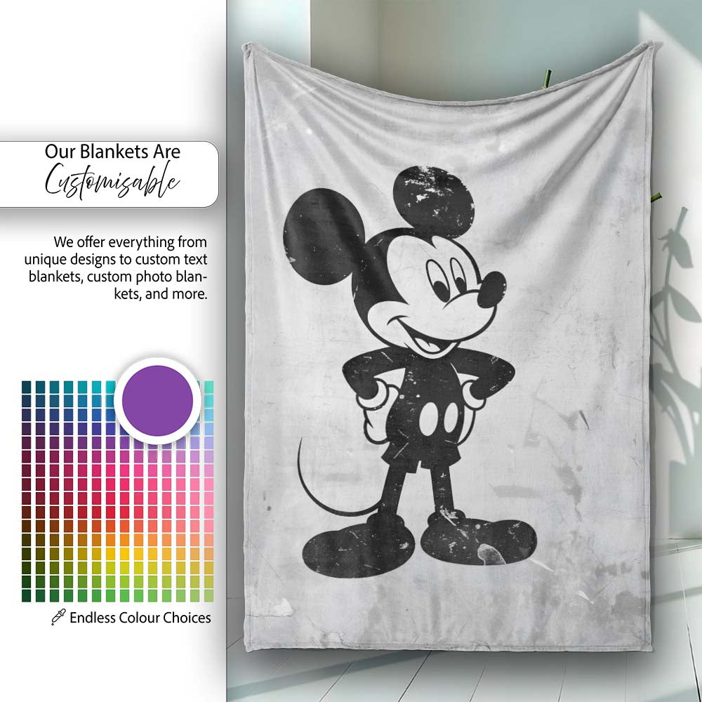 Vintage Cartoon Mouse Monochrome Pop Art, Bedroom Living Room Accent, Gift for Adults and Teens - Super Soft Fleece Blanket Bed Sofa Throw