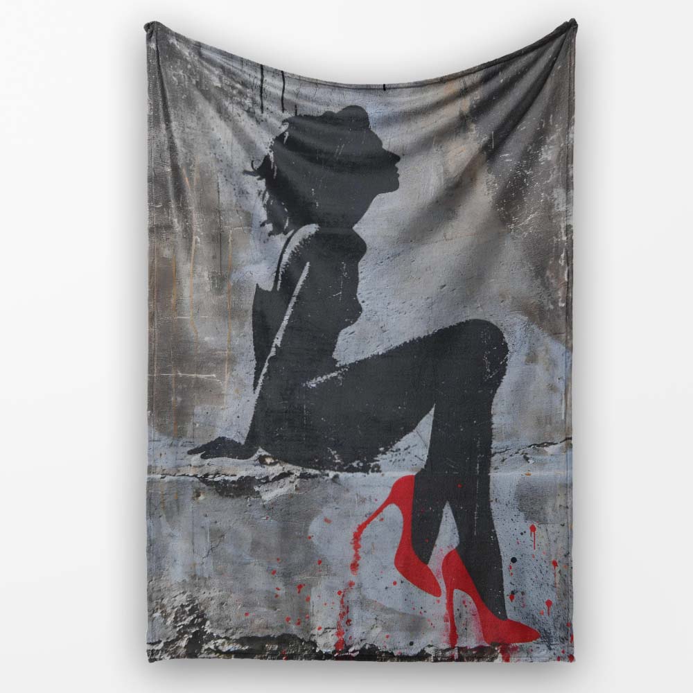 Black Silhouette Woman Red High Heels Urban Graffiti, Lightweight Comfortable Decorative Accent - Super Soft Fleece Blanket Bed Sofa Throw