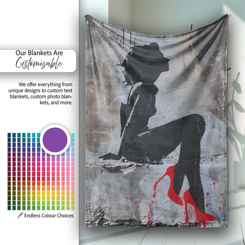 Black Silhouette Woman Red High Heels Urban Graffiti, Lightweight Comfortable Decorative Accent - Super Soft Fleece Blanket Bed Sofa Throw