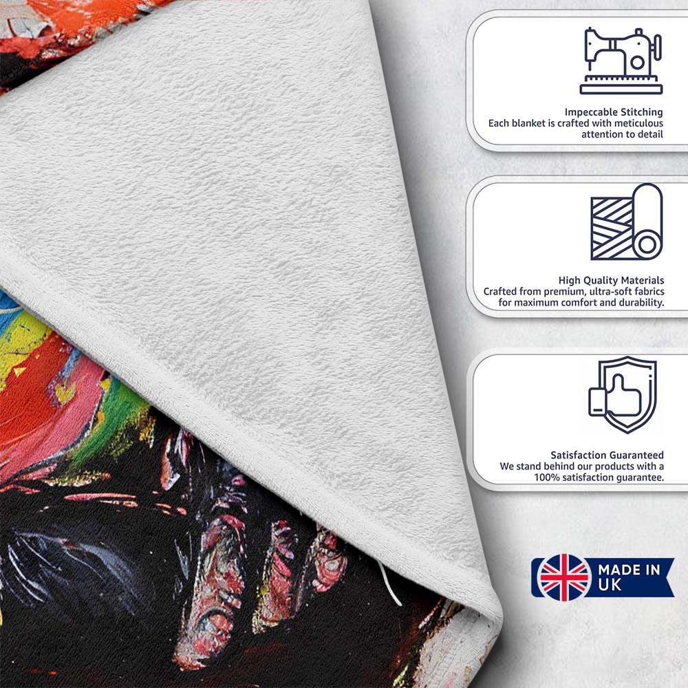 Colourful Gorilla Portrait Bold Abstract Graffiti, All Season Comfort, Comfortable Everyday Use - Super Soft Fleece Blanket Bed Sofa Throw