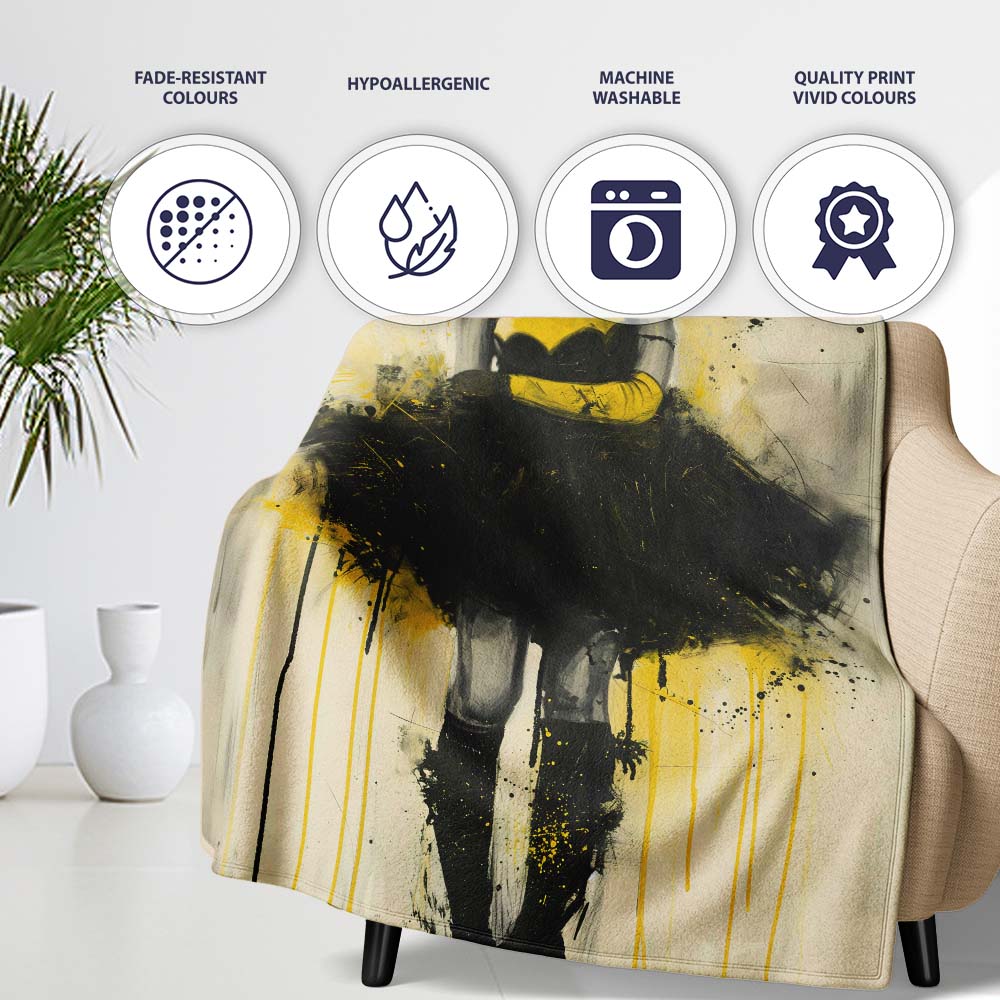 Yellow Black Masked Woman Gothic Urban Illustration, All Season Comfort, Modern Interior Accent - Super Soft Fleece Blanket Bed Sofa Throw