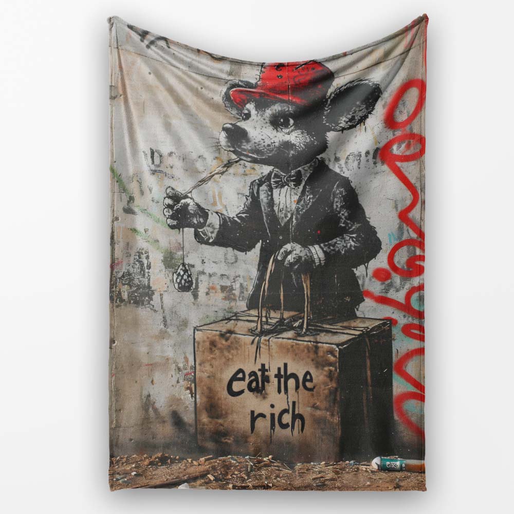 Dapper Cartoon Mouse Red Cap Satirical Street Art, All Season Comfort, Comfortable Everyday Use - Super Soft Fleece Blanket Bed Sofa Throw