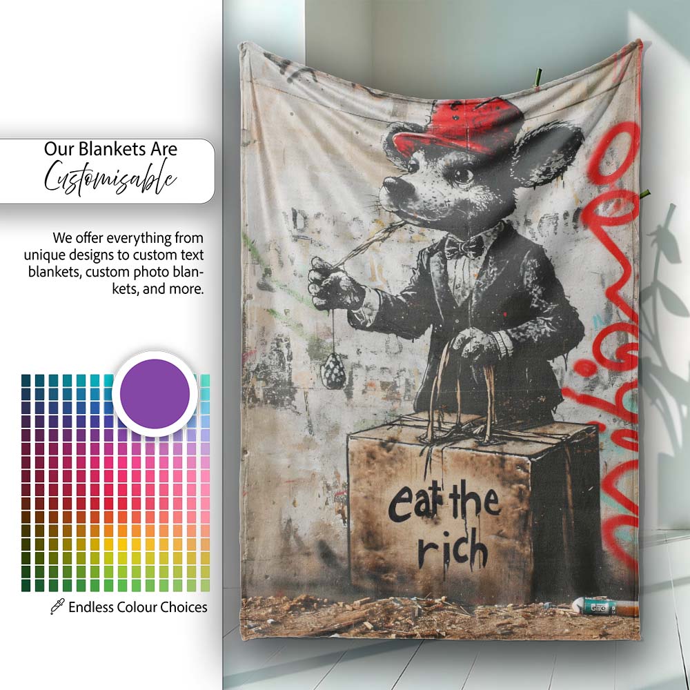 Dapper Cartoon Mouse Red Cap Satirical Street Art, All Season Comfort, Comfortable Everyday Use - Super Soft Fleece Blanket Bed Sofa Throw