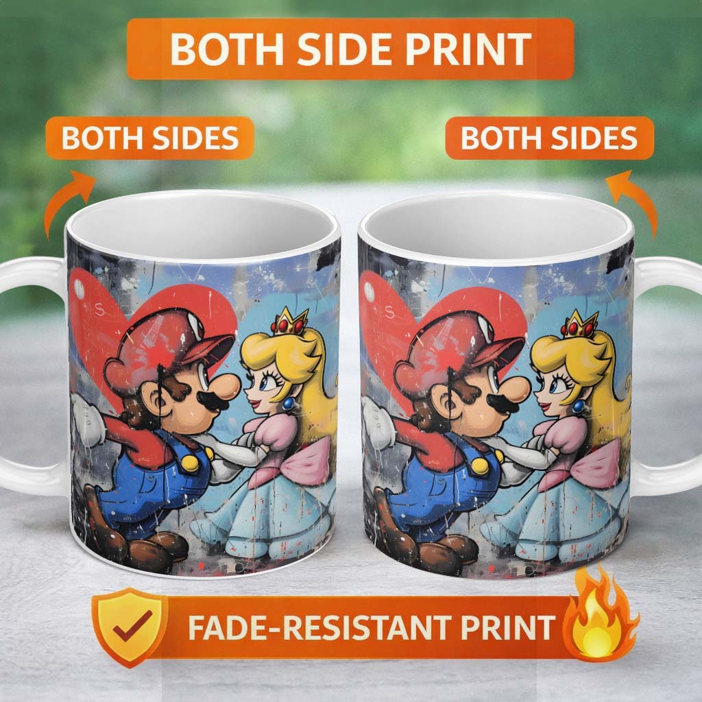Romantic Cartoon Couple Red Heart Colourful Pop Art 11oz Ceramic Coffee Tea Mug White Large Handle