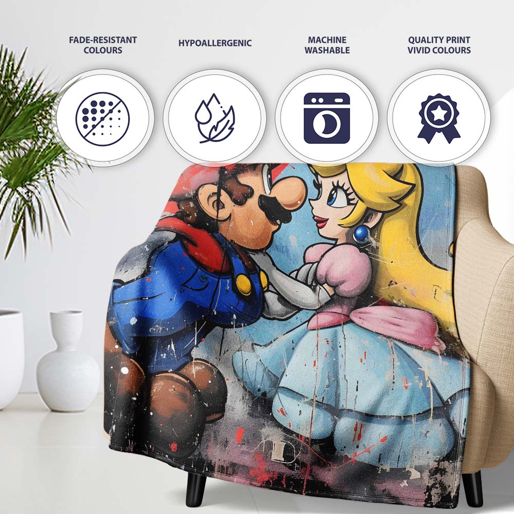 Romantic Cartoon Couple Red Heart Colourful Pop Art, All Season Comfort, Modern Interior Accent - Super Soft Fleece Blanket Bed Sofa Throw