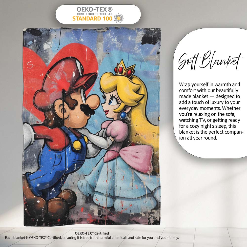 Romantic Cartoon Couple Red Heart Colourful Pop Art, All Season Comfort, Modern Interior Accent - Super Soft Fleece Blanket Bed Sofa Throw