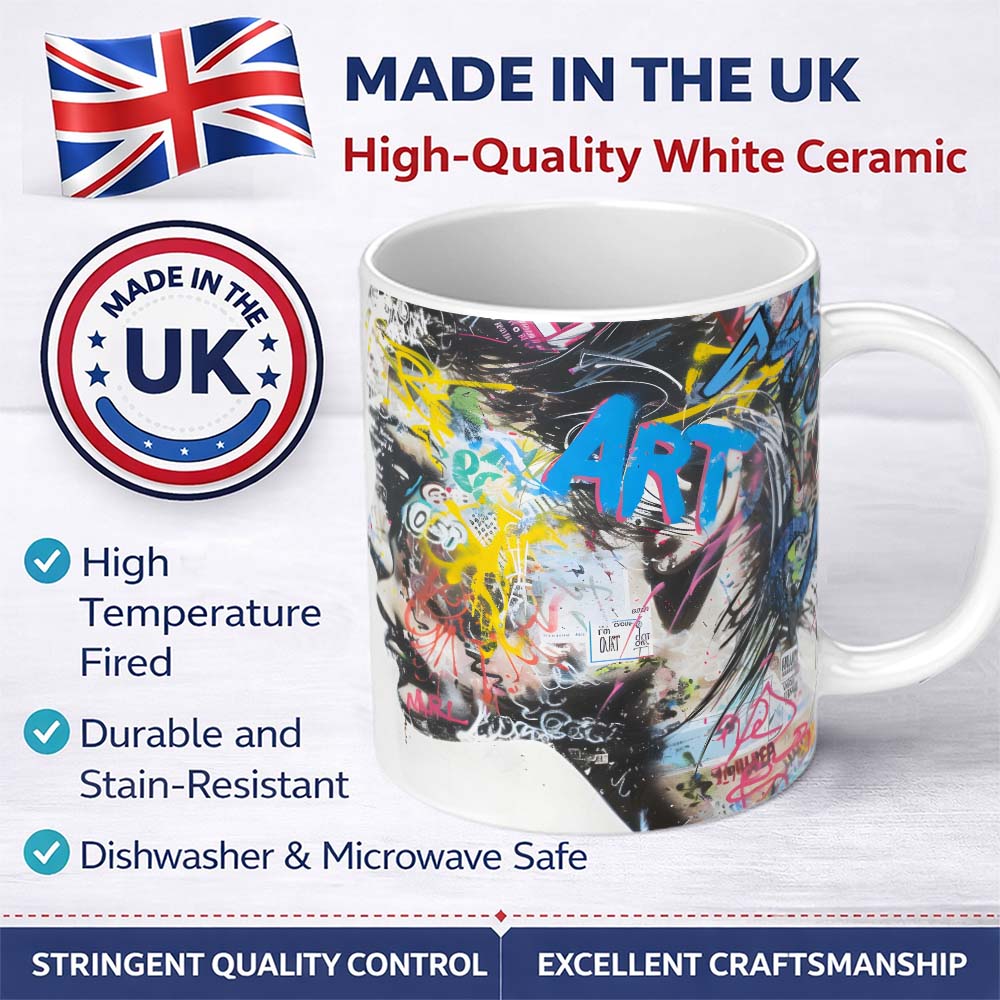 Colourful Graffiti Woman Profile Abstract Collage 11oz Ceramic Coffee Tea Mug White Large Handle