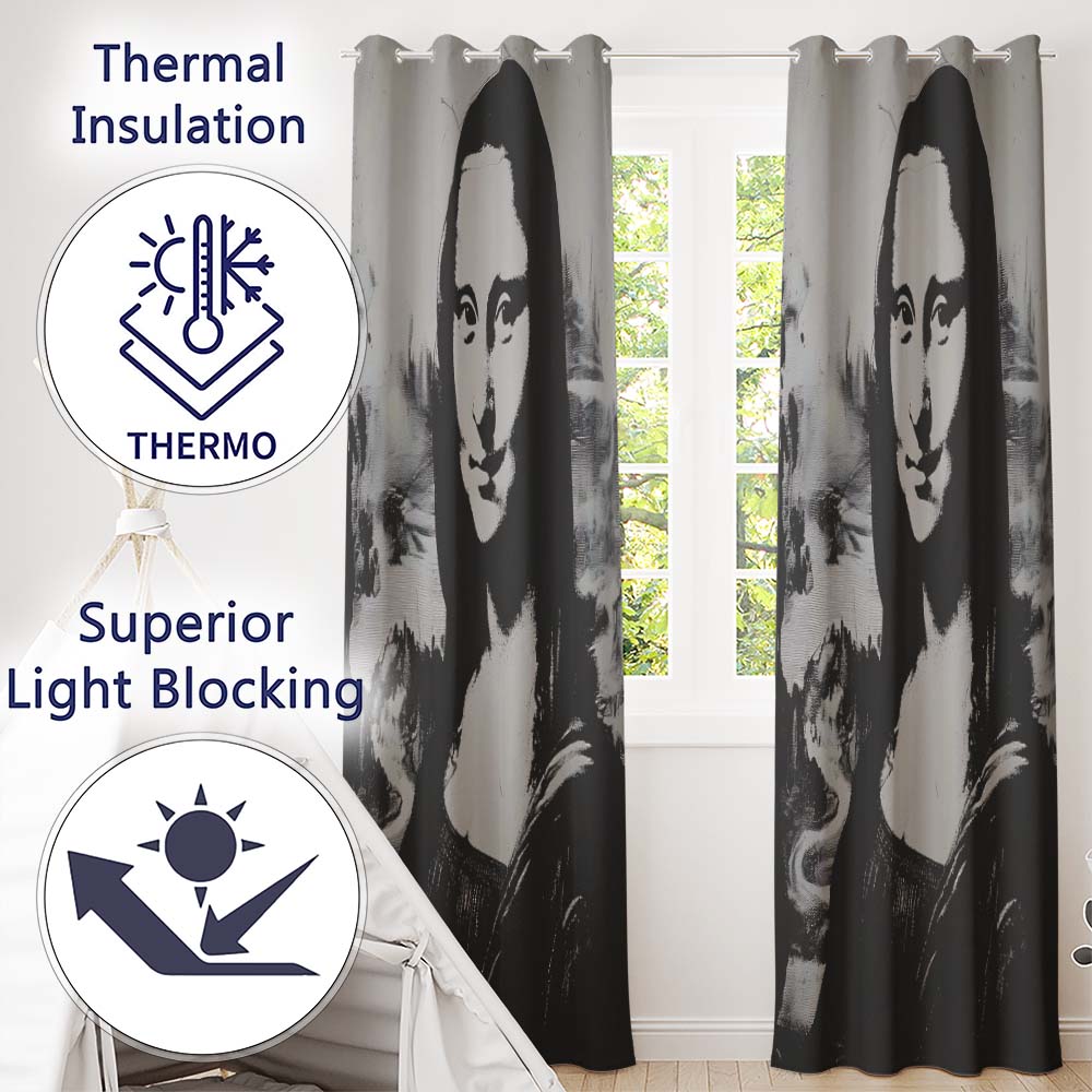 Monochrome Classical Woman Portrait Graphic Street Art Modern Wall Art Home Decor Readymade Eyelet Ring Top Thermal 100% Blackout Curtains
