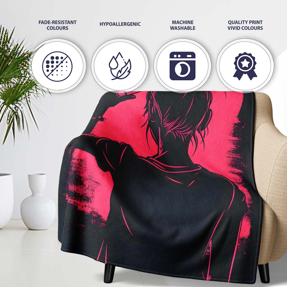 Pink Heart Hand Gesture Woman Silhouette Pop Art, All Season Comfort, Gift for Adults and Teens - Super Soft Fleece Blanket Bed Sofa Throw