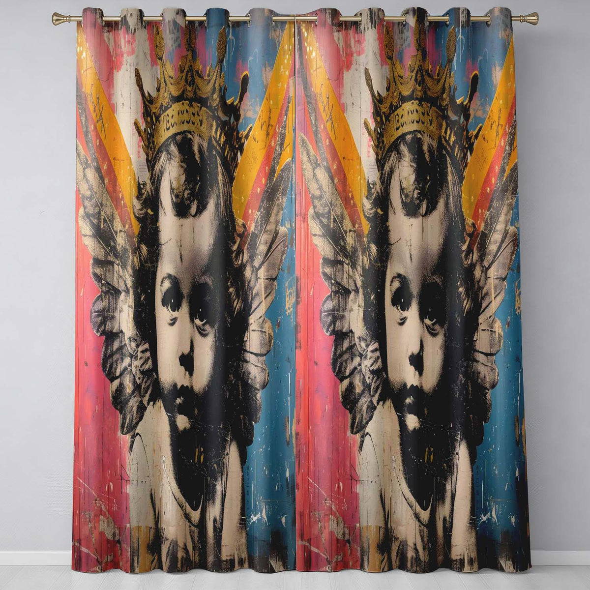 Crowned Angel Child Colourful Urban Collage Portrait Creative Artistic Home Decor Readymade Eyelet Ring Top Thermal 100% Blackout Curtains