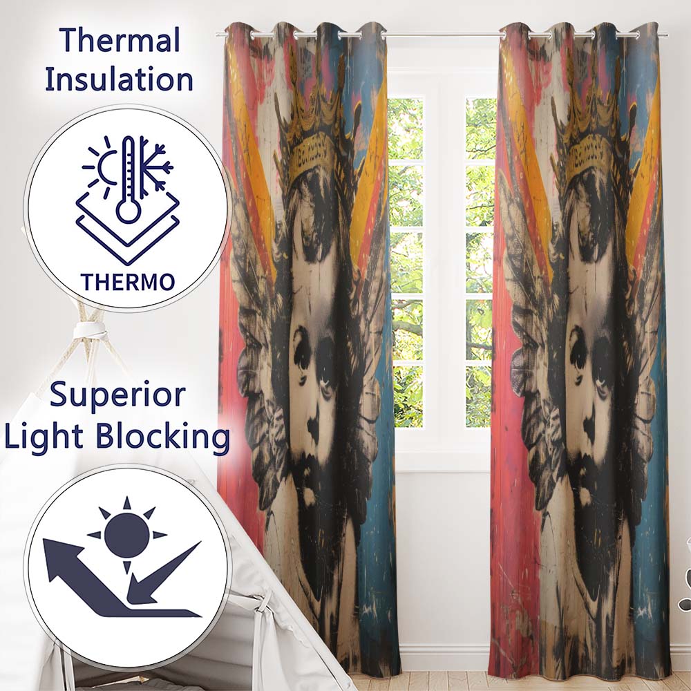 Crowned Angel Child Colourful Urban Collage Portrait Creative Artistic Home Decor Readymade Eyelet Ring Top Thermal 100% Blackout Curtains