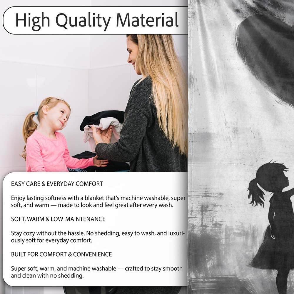 Girl Holding Black Heart Balloon Dark Monochrome Art, Lightweight Comfortable Decorative Accent - Super Soft Fleece Blanket Bed Sofa Throw
