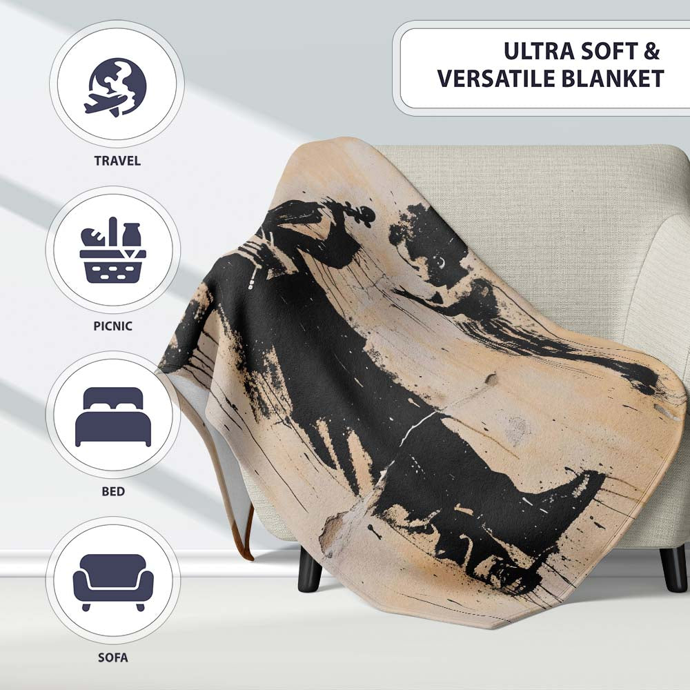 Street Violin Player Child Silhouette Urban Graffiti Artwork, Artistic Modern Decorative Accent - Super Soft Fleece Blanket Bed Sofa Throw