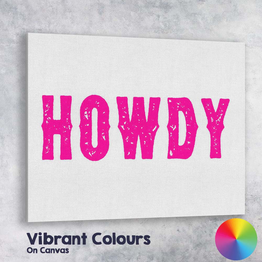 Hot Pink Distressed Howdy Western Typography Canvas Wall Art Print Decor Picture Ready to Hang