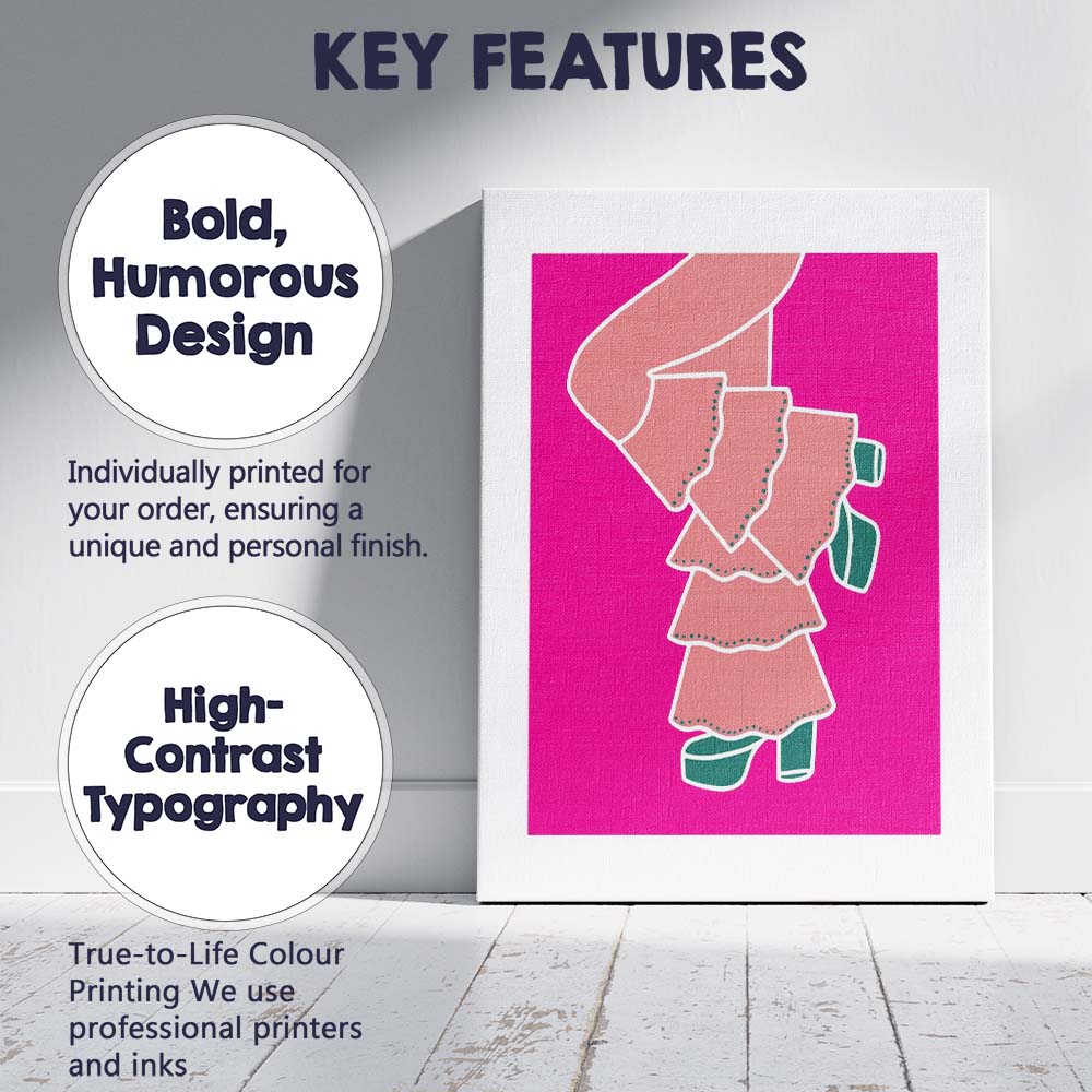 Pink Ruffle Cowgirl Boots Fashion Illustration Canvas Wall Art Print Decor Picture Ready to Hang