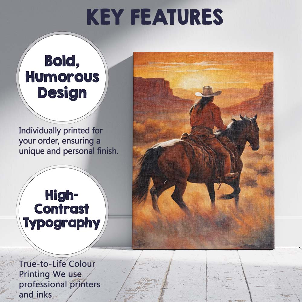 Golden Desert Cowboy Horse Sunset Landscape Canvas Wall Art Print Decor Picture Ready to Hang