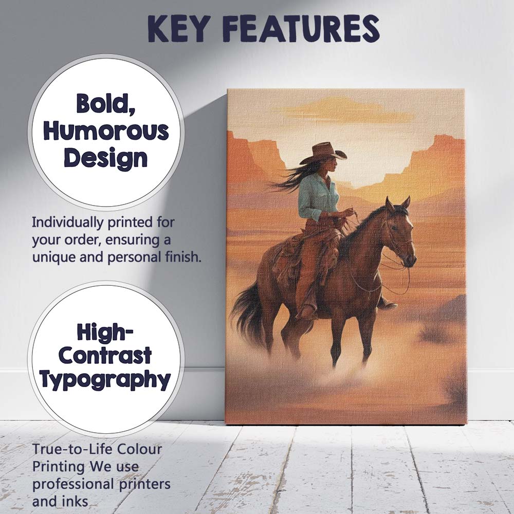 Western Cowgirl Riding Horse Desert Landscape Canvas Wall Art Print Decor Picture Ready to Hang