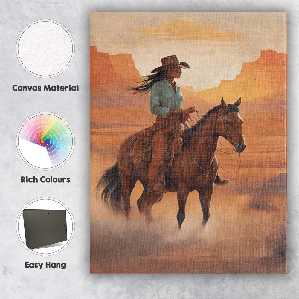 Western Cowgirl Riding Horse Desert Landscape Canvas Wall Art Print Decor Picture Ready to Hang