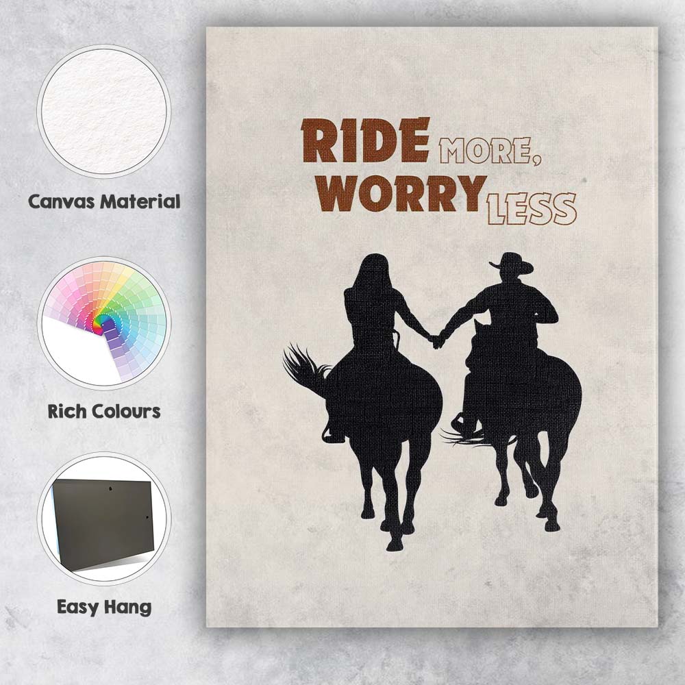 Ride More Worry Less Western Horse Riding Quote Canvas Wall Art Print Decor Picture Ready to Hang