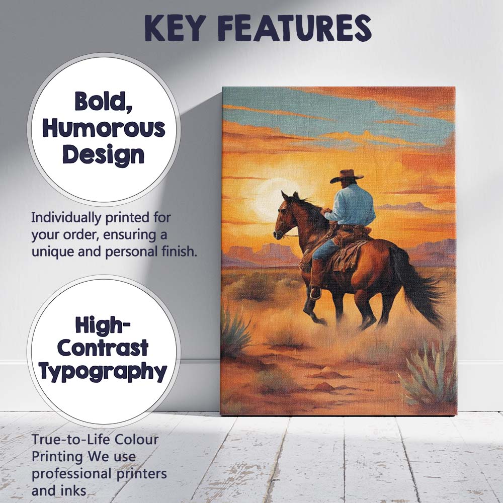Cowboy Riding Horse Through Desert Sunset Canvas Wall Art Print Decor Picture Ready to Hang