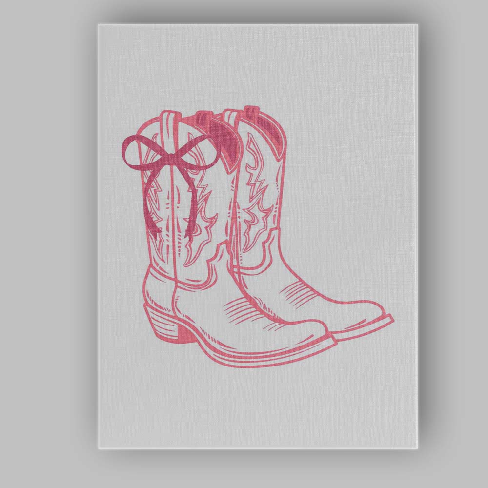 Pink Western Cowboy Boots Line Art Illustration Canvas Wall Art Print Decor Picture Ready to Hang