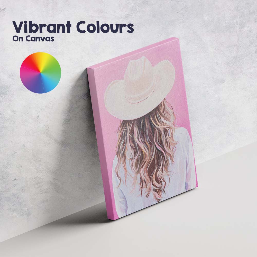 Minimalist White Cowgirl Hat Back View Portrait Canvas Wall Art Print Decor Picture Ready to Hang