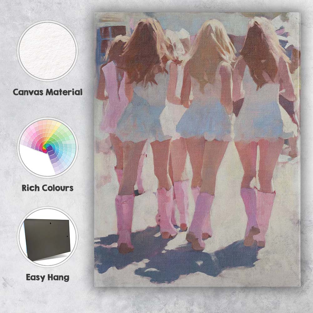 Best Friends Pink Cowboy Boots Summer Walk Painting Canvas Wall Art Print Decor Picture Ready to Hang