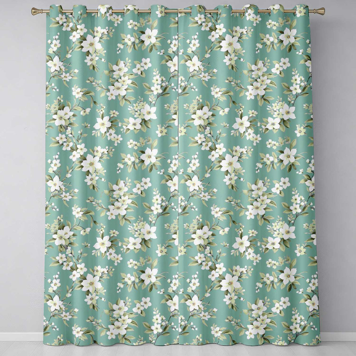 Soft White Floral Blossom Vintage Style Readymade Eyelet Ring Top Thermal 100% Blackout Curtains