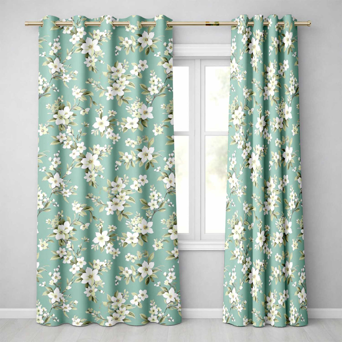 Soft White Floral Blossom Vintage Style Readymade Eyelet Ring Top Thermal 100% Blackout Curtains