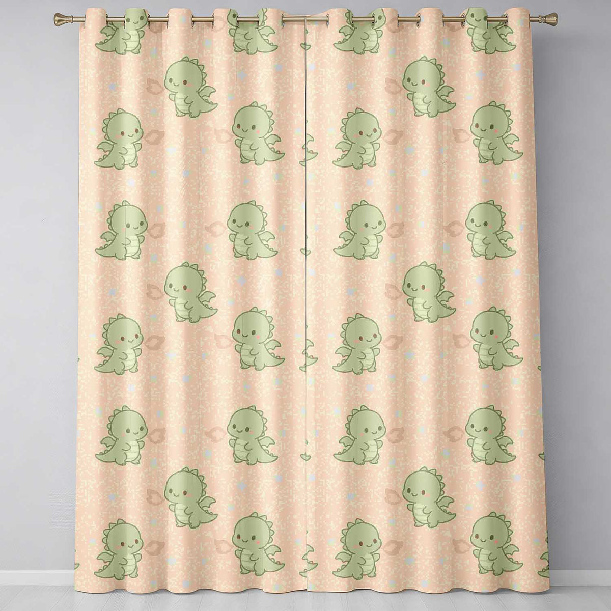 Cute Baby Dinosaur Cartoon Animal Pattern Readymade Eyelet Ring Top Thermal 100% Blackout Curtains