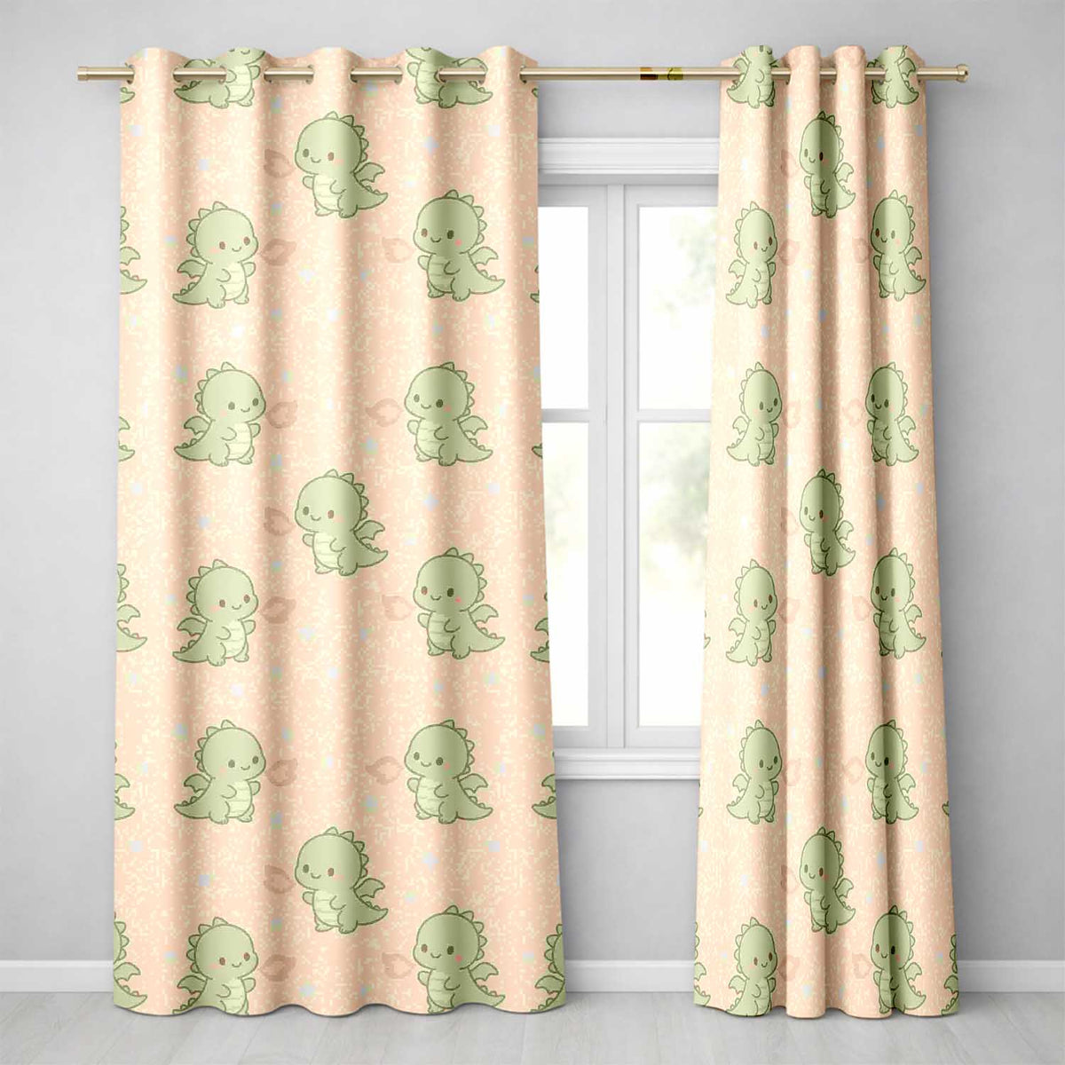 Cute Baby Dinosaur Cartoon Animal Pattern Readymade Eyelet Ring Top Thermal 100% Blackout Curtains