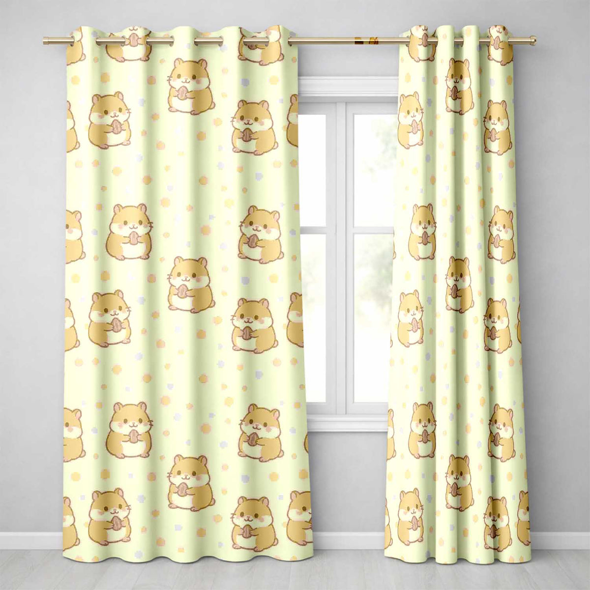 Cute Hamster Cartoon Animal Pattern Readymade Eyelet Ring Top Thermal 100% Blackout Curtains