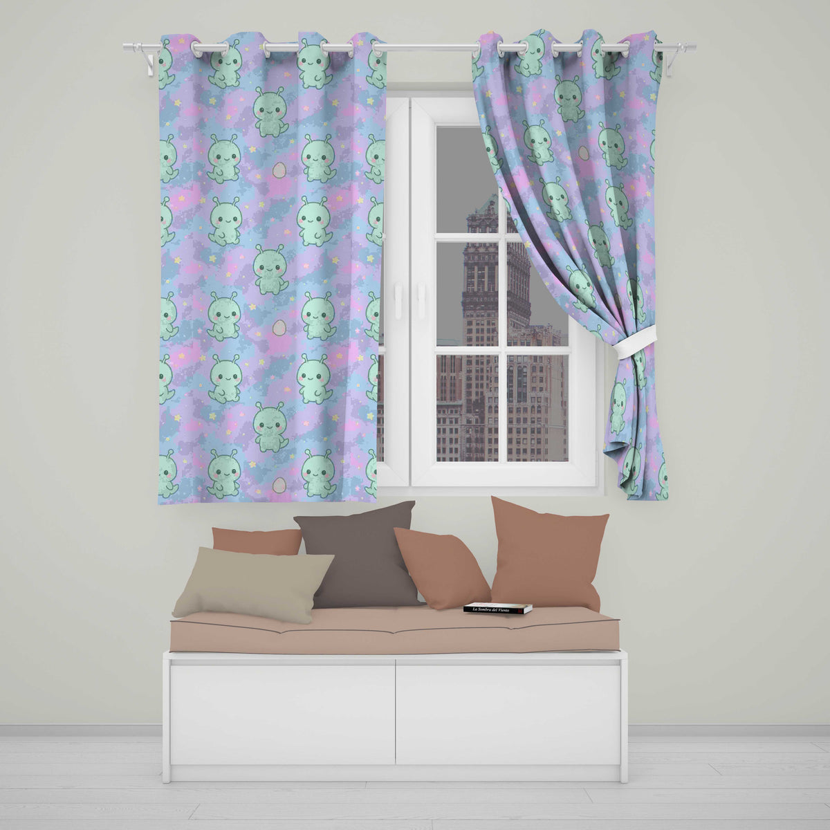Cute Alien Space Cartoon Animal Pattern Readymade Eyelet Ring Top Thermal 100% Blackout Curtains
