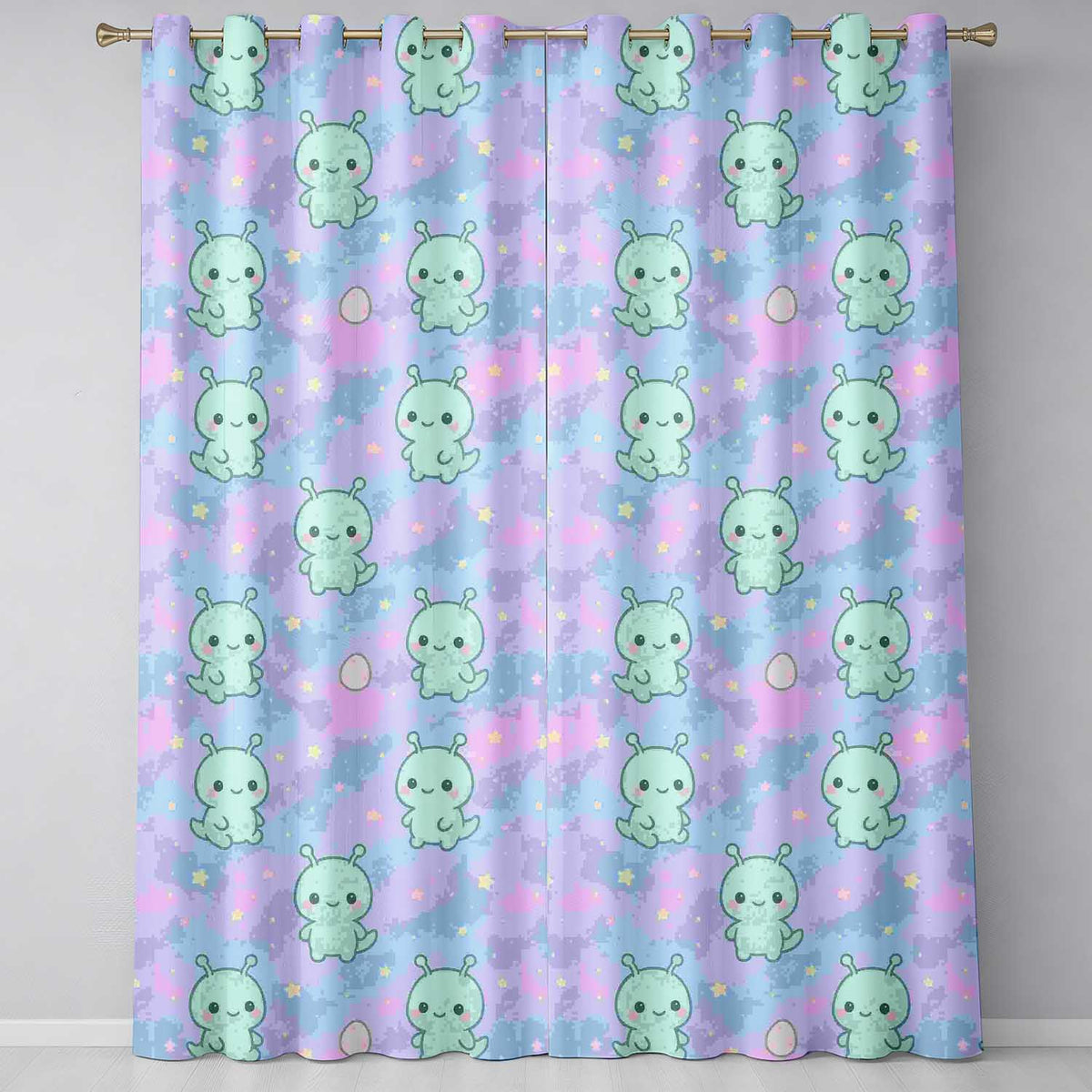 Cute Alien Space Cartoon Animal Pattern Readymade Eyelet Ring Top Thermal 100% Blackout Curtains