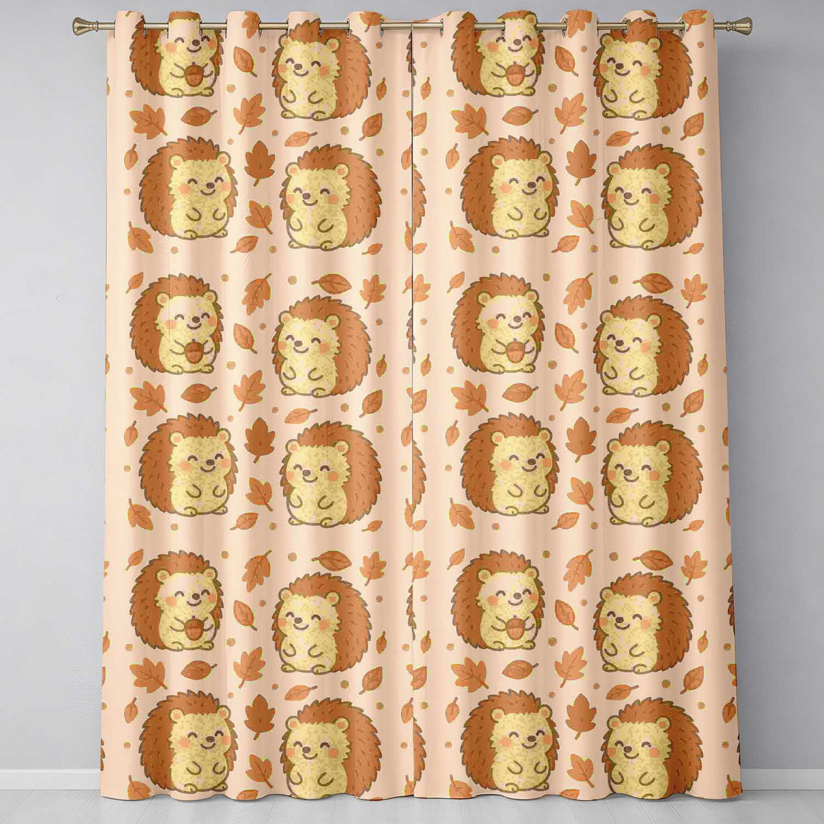 Cute Hedgehog Autumn Cartoon Animal Pattern Readymade Eyelet Ring Top Thermal 100% Blackout Curtains