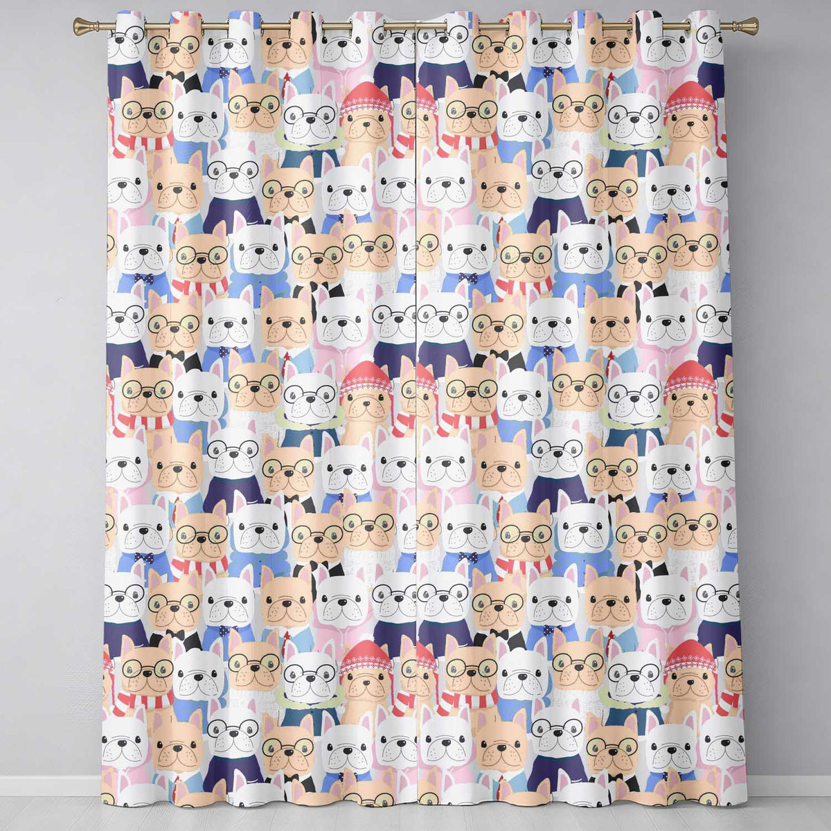 Stylish French Bulldog Dogs Fashion Outfit Readymade Eyelet Ring Top Thermal 100% Blackout Curtains