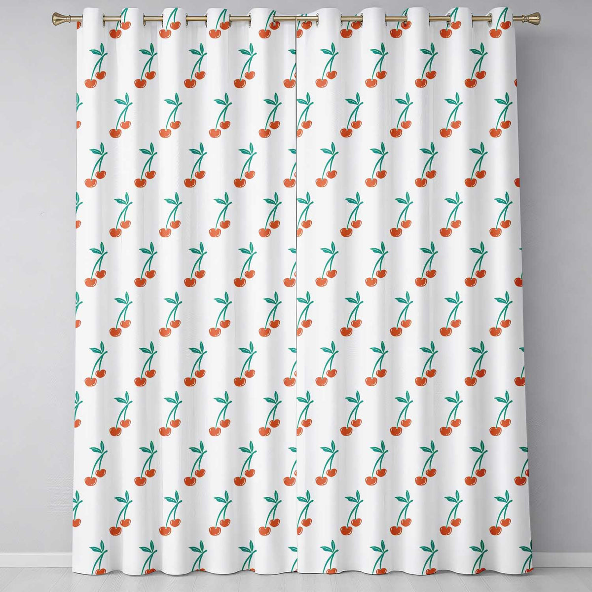 Cherry Fruit Minimal Pattern Readymade Eyelet Ring Top Thermal 100% Blackout Curtains