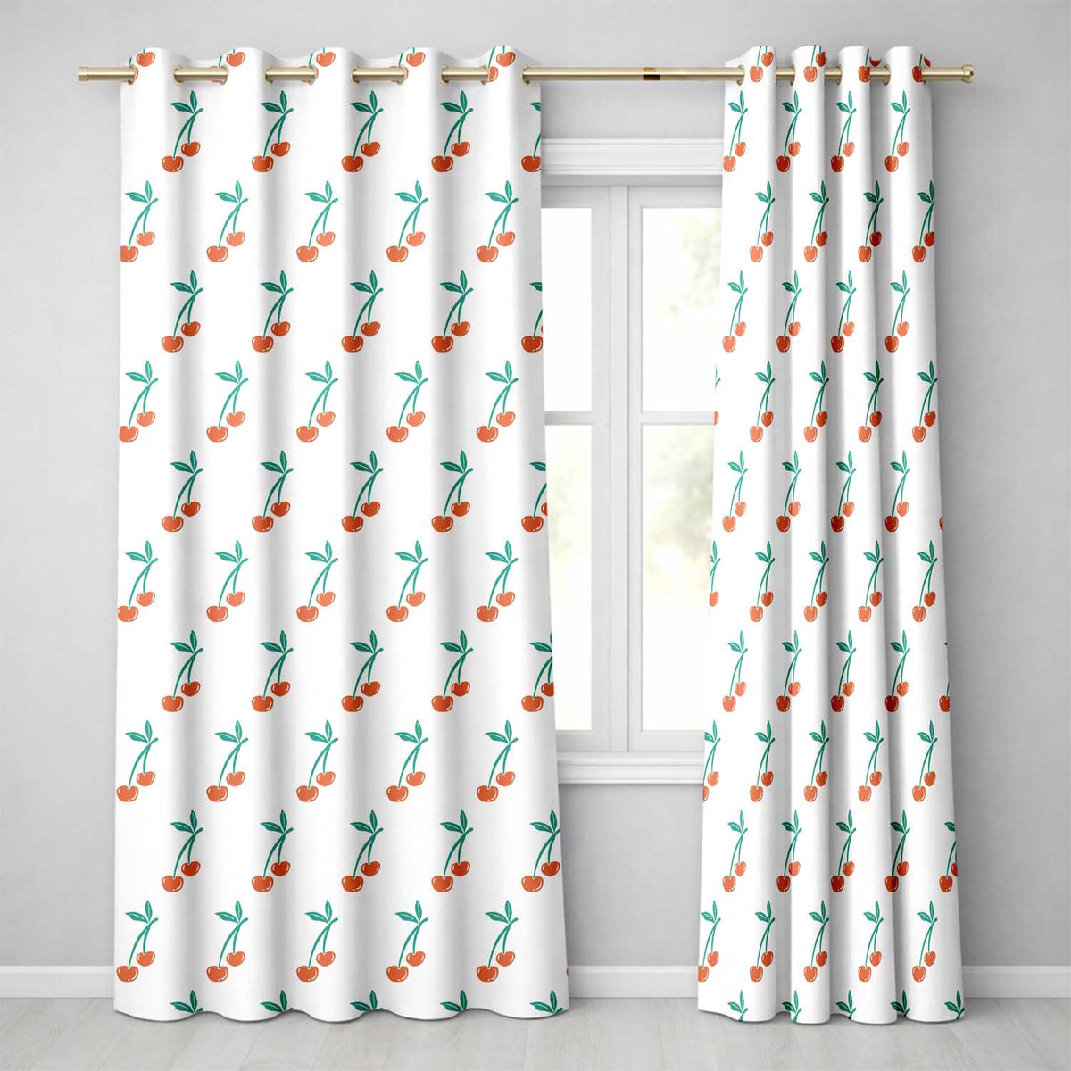 Cherry Fruit Minimal Pattern Readymade Eyelet Ring Top Thermal 100% Blackout Curtains