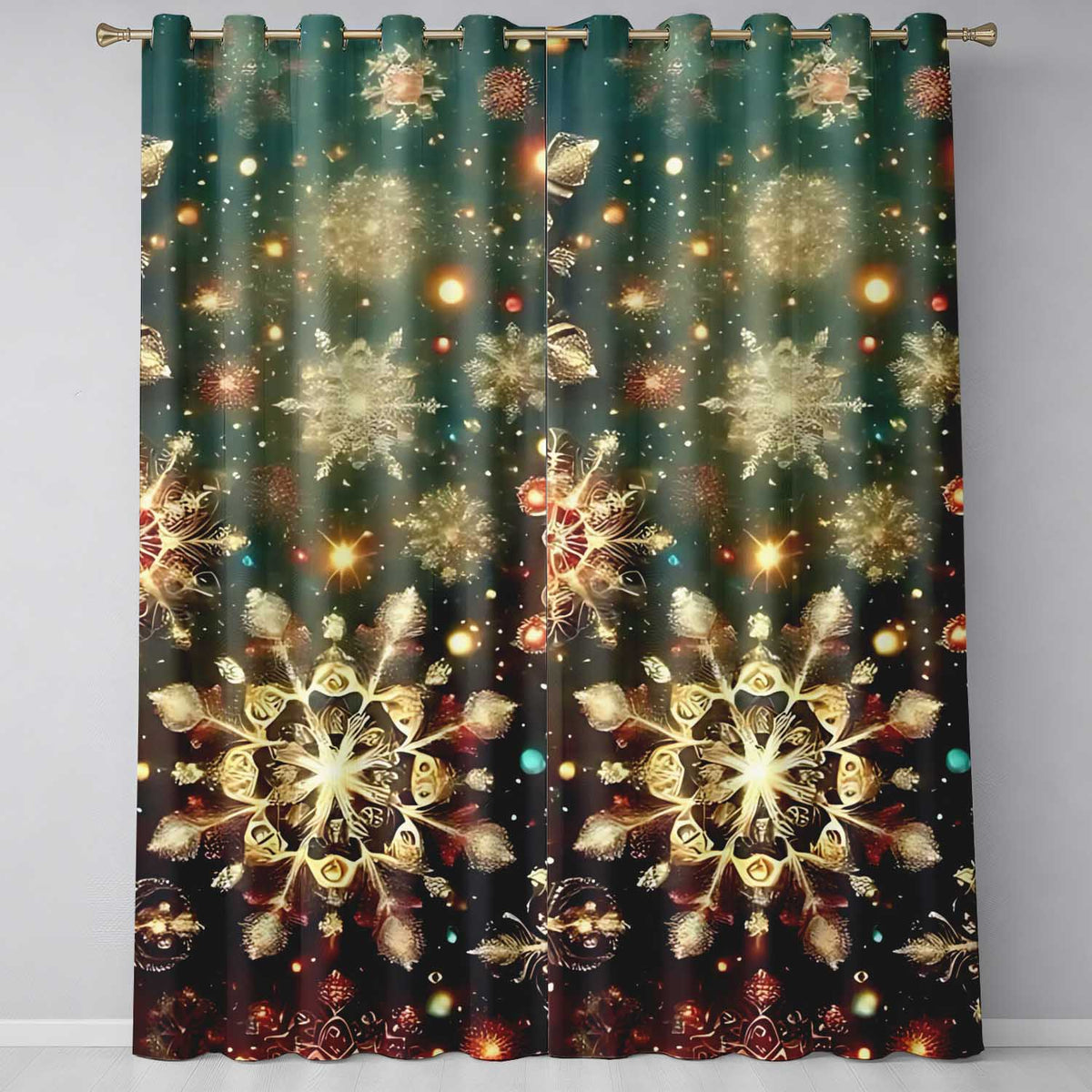 Christmas Snowflake Glitter Pattern Readymade Eyelet Ring Top Thermal 100% Blackout Curtains
